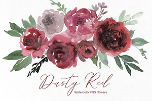 Watercolor Dusty Red Flowers