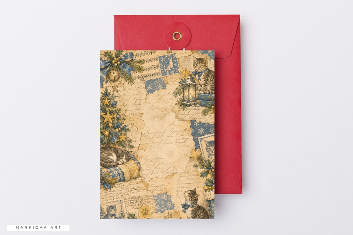 Cats Christmas Junk Journal Pages, a Background Graphic by Markicha Art (Photo 5 of 5)
