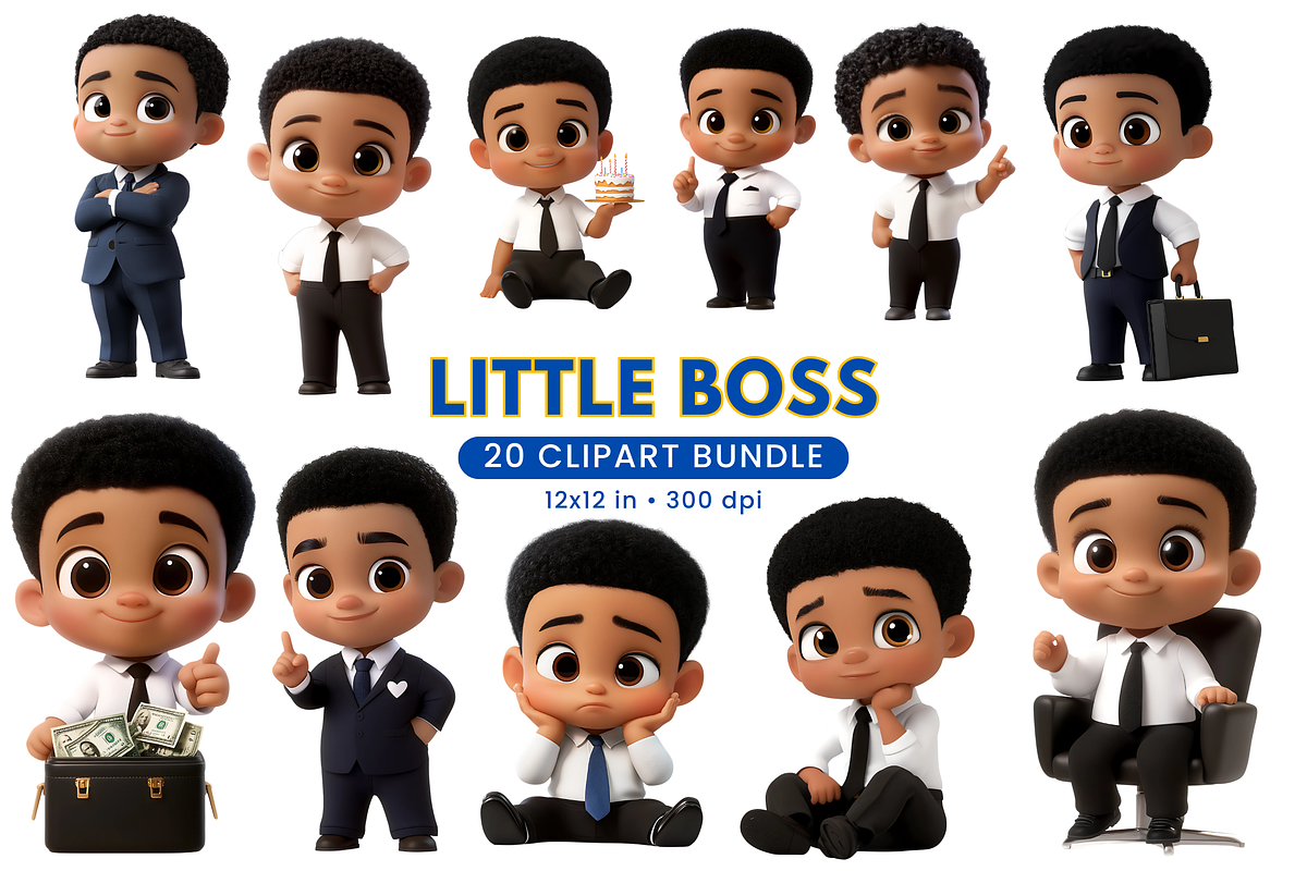 Little Boss Cute Boy Clipart SET, a Person Illustration by ninakosh (Photo 1 of 10)