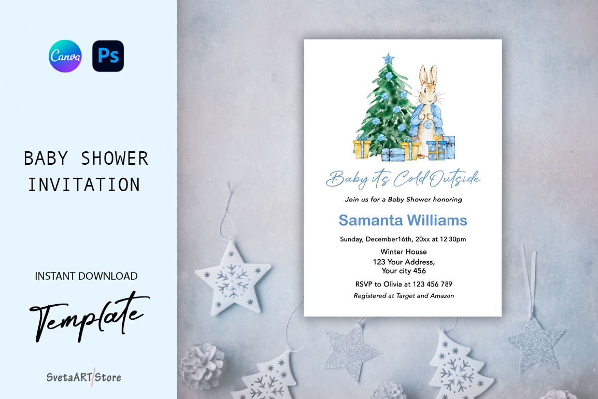 Christmas Peter Rabbit Invitation, an Invitation Template by SvetaArtStore