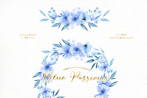 Blue Passions Watercolor Clipart