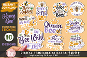 Honey & Bee Stickers Pack PNG, an Animal Illustration by TheBlackCatPrints (Thumbnail 1 of 3)