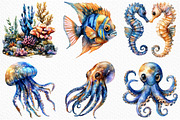 Watercolor Sea Animals Clipart, an Illustration by Craft Nest (Thumbnail 4 of 12)