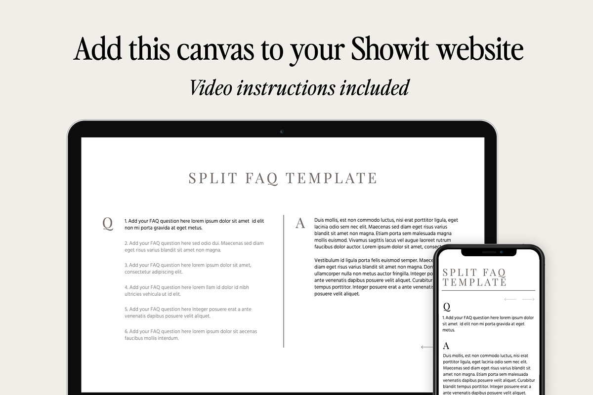 Split FAQ Showit Template Canvas, a Websites & App Template by Amanda Pena Design (Photo 3 of 6)