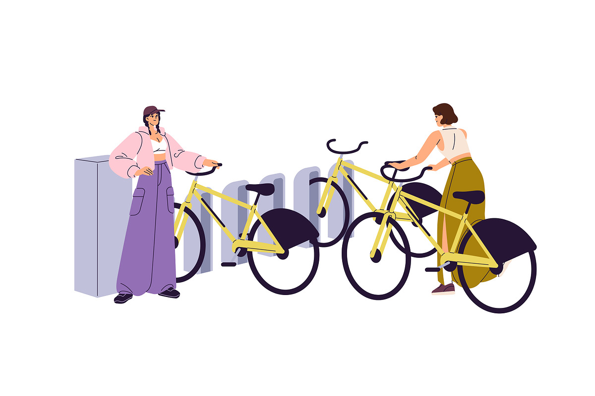 People parking bicycles at station, a Transportation Illustration by PaperTrident (Photo 3 of 4)