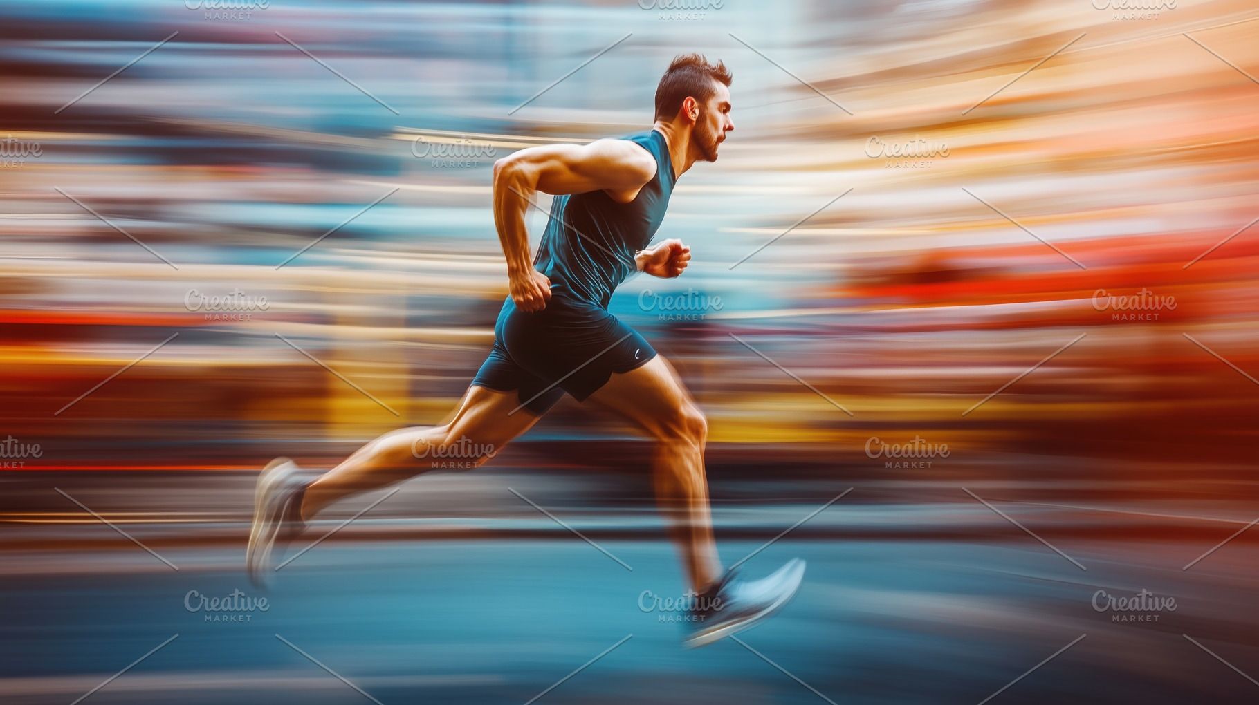 A male athlete sprinting in a dynamic motion blur, showcasing speed and determi, a Person Photo by Textures & Backgrounds