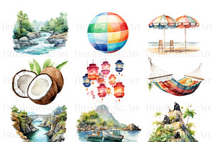 Watercolor Tropical Island Clipart