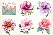 Sage Green Pink Flowers Clipart, an Illustration by DreamCafeArt (Thumbnail 3 of 7)