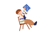 Cute kids reading paper books set, a Person Illustration by PaperTrident (Thumbnail 4 of 9)
