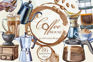 Hand Painted Coffee House Clipart, a Food Illustration by ArtCreationsDesign