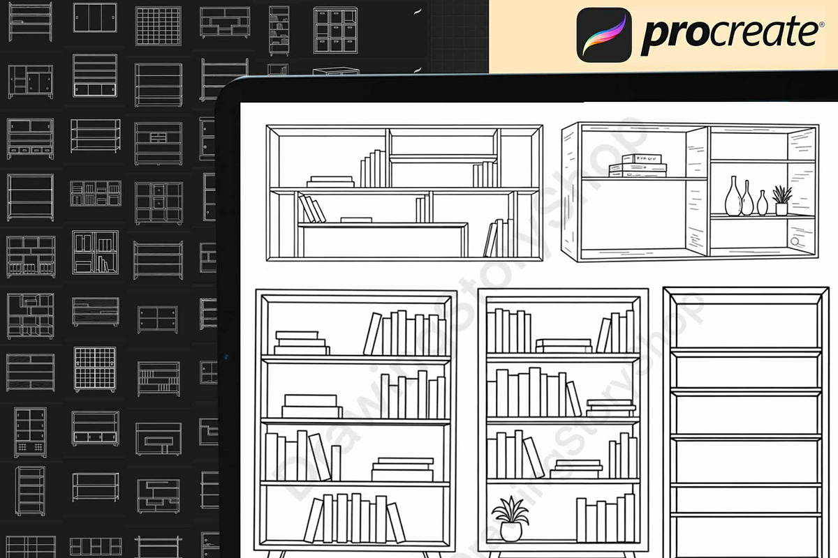 170 Shelf  Procreate Stamps Brush, a Brush Add-On by DrawingStoryShop (Photo 3 of 6)