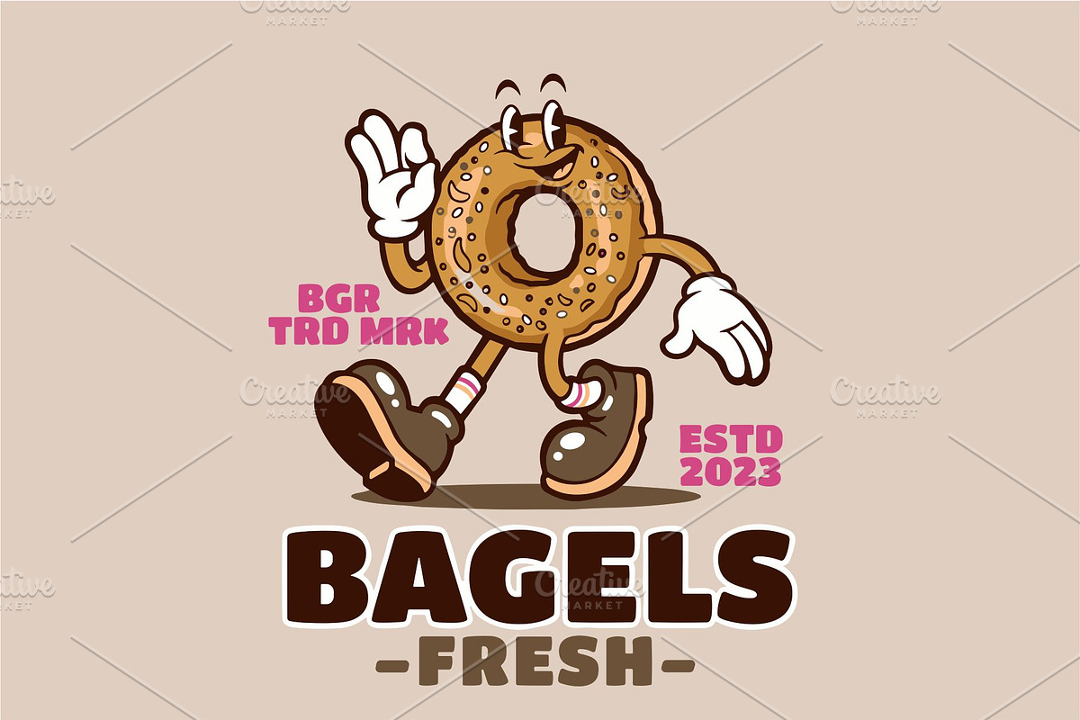 Fresh Bagels Mascot Logo, a Food Illustration by Izdihaar_Studio (Photo 2 of 3)