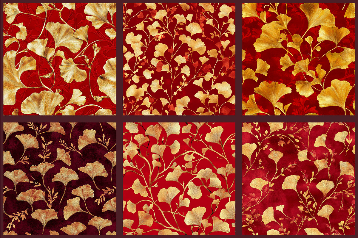 Red and Gold Ginkgo Digital Paper, a Pattern Graphic by designcity5 (Photo 3 of 5)