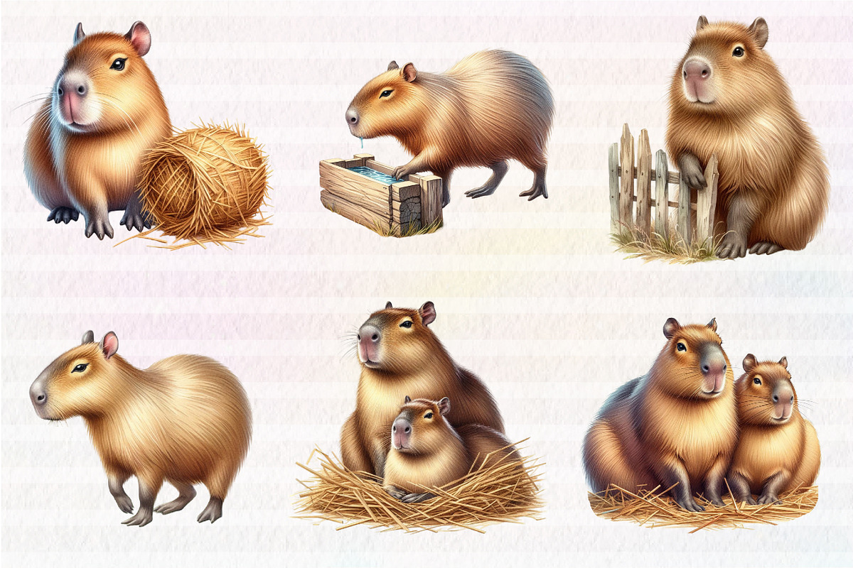Watercolor Capybara clipart PNG, an Illustration by CreationArt (Photo 3 of 5)