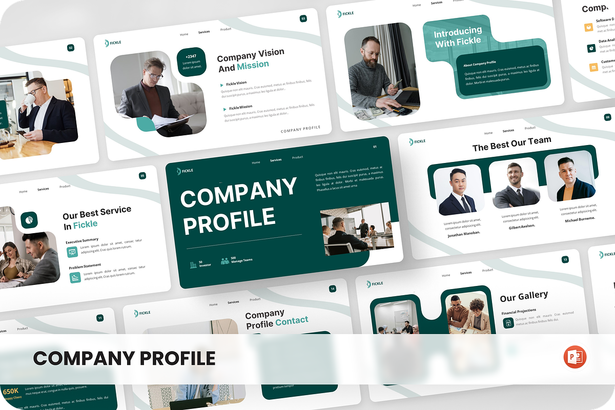 Fickle - Company Profile Powerpoint, a Presentation Template by SquidPixey (Photo 1 of 6)