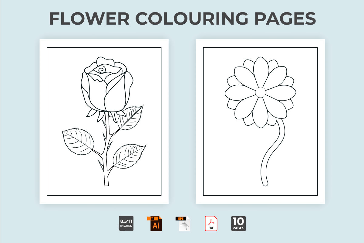 Flower coloring page vector for kids, a Stationery Template by Iftikhar Alam (Photo 2 of 6)