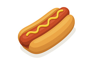 Cartoon Hot Dog with Mustard on Bun, a Food Illustration by AlexArt