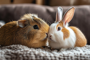 Guinea pig and rabbit cuddling. A pe, an Animal Photo by Pixeness Studio