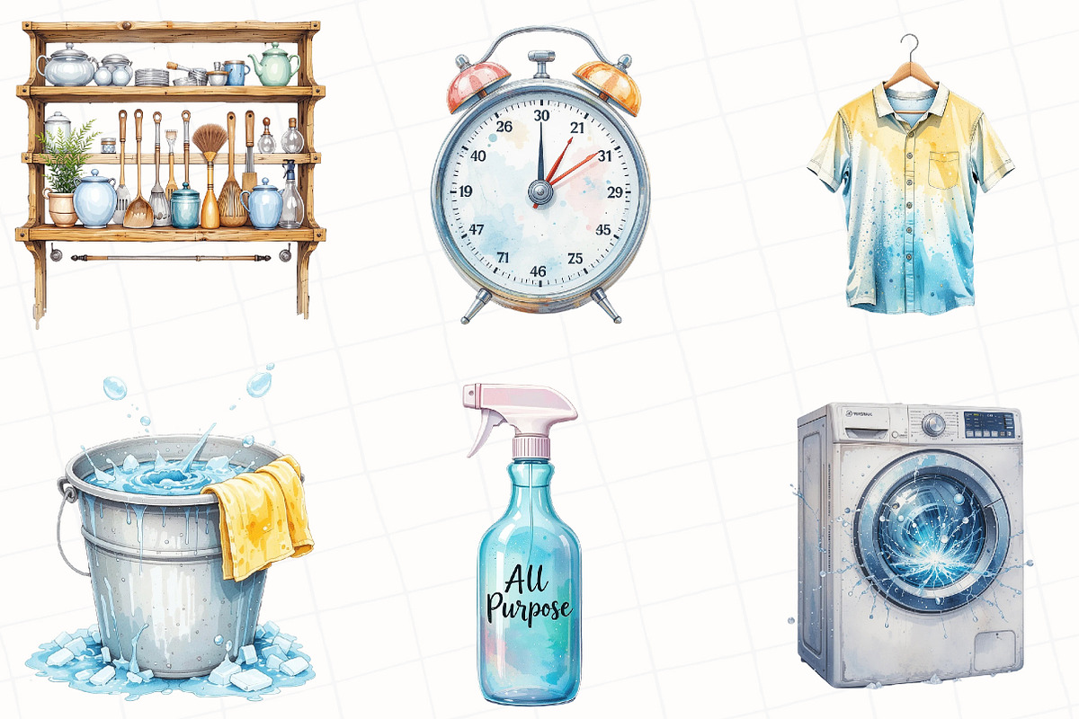 Watercolor Housekeeping Clipart, an Illustration by OK Design (Photo 2 of 5)