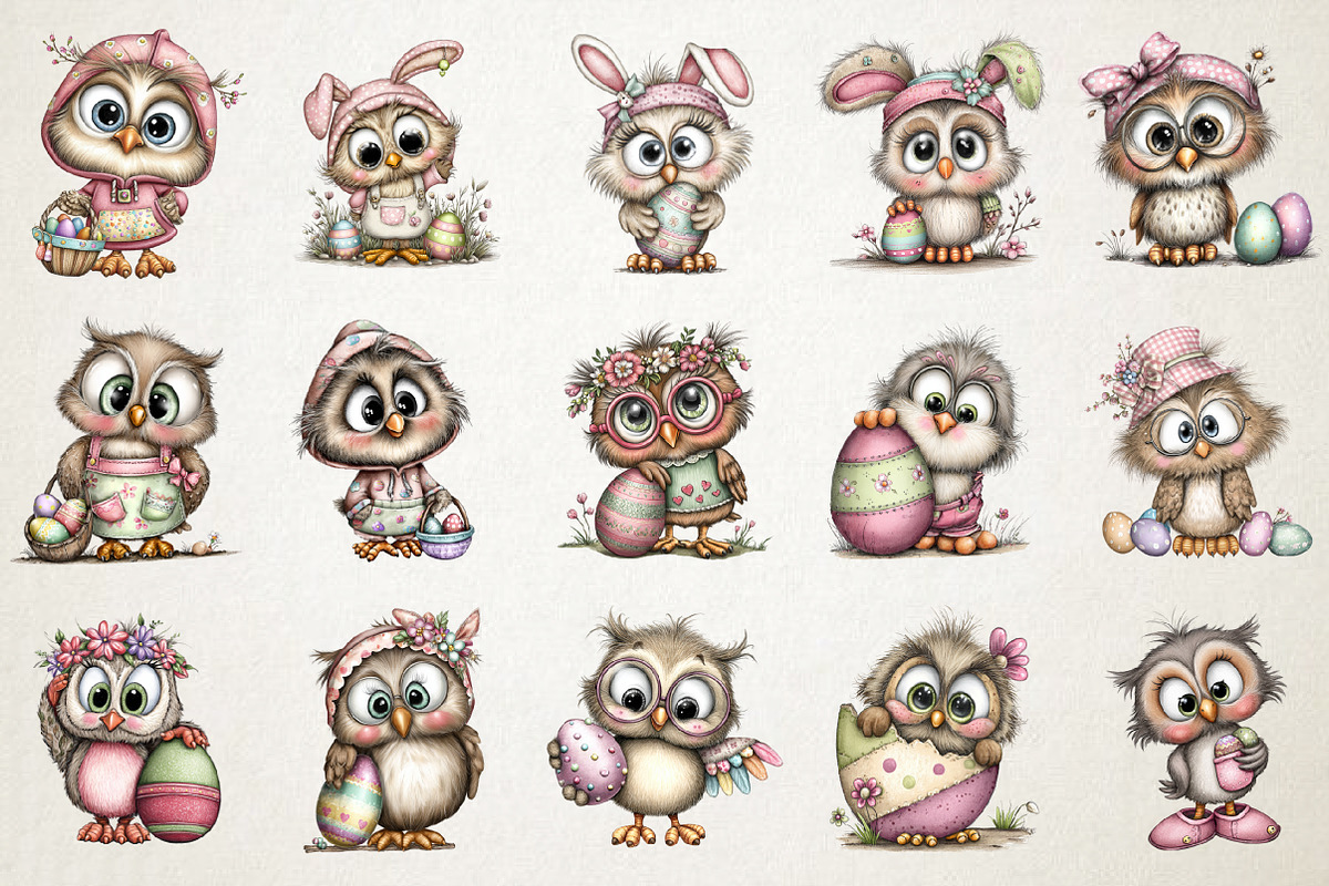 Quirky Easter Owl Clipart Bundle, an Animal Illustration by RobertsArt (Photo 4 of 6)