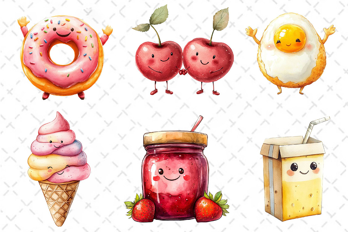 Watercolor Food Character Clipart, an Illustration by Dream Creation (Photo 2 of 6)