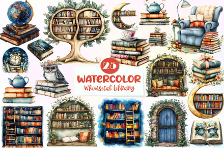 Whimsical Library Clipart, an Illustration by CreationArt