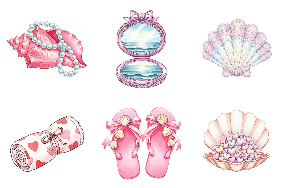 Coquette Coastal Clipart Bundle, an Illustration by Watercolor design (Photo 3 of 4)