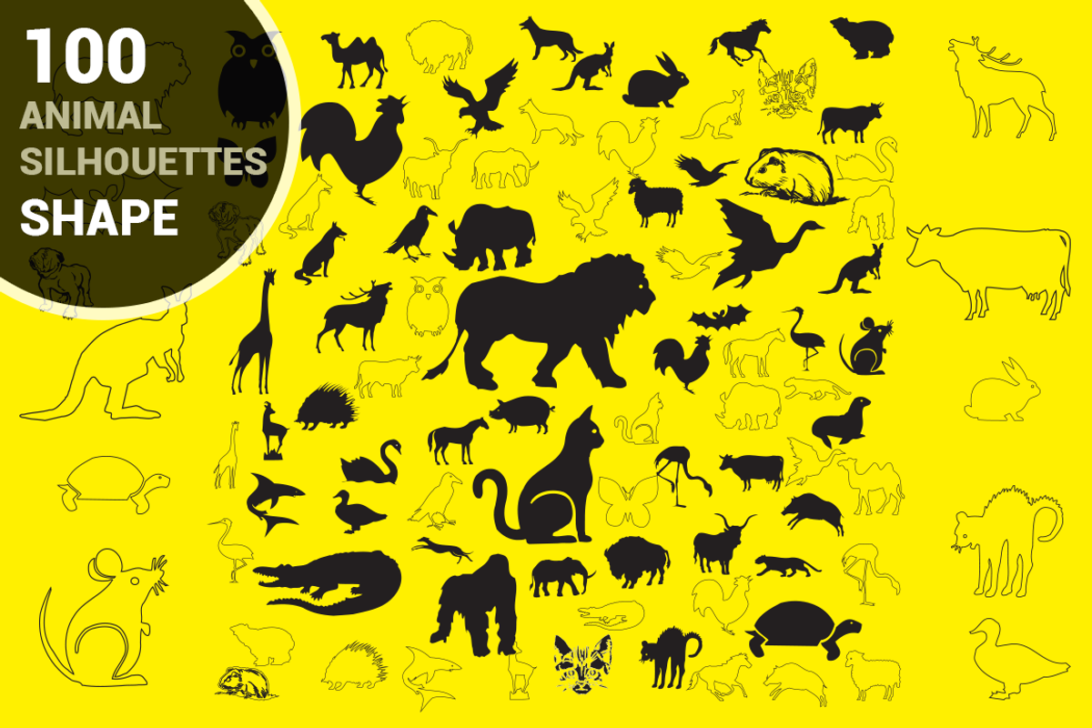 100 ANIMAL Silhouettes Vector Shapes preview 2