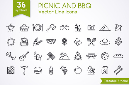 Picnic and BBQ icons + Patterns