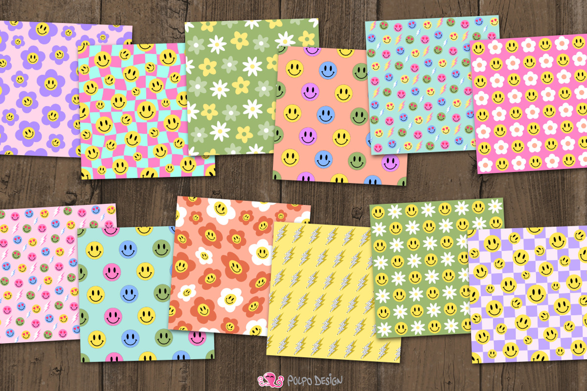 12 Groovy Retro digital papers., a Pattern Graphic by PolpoDesign (Photo 2 of 2)