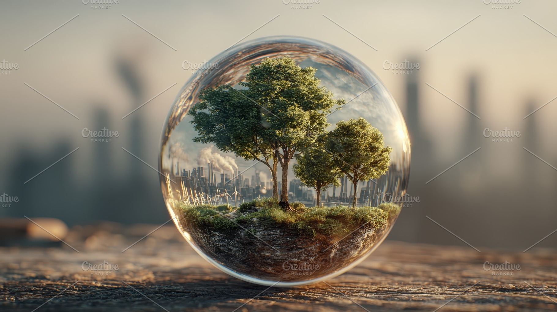 Glass Orb Trees Cityscape Nature vs, a Photo by Pixeness Studio