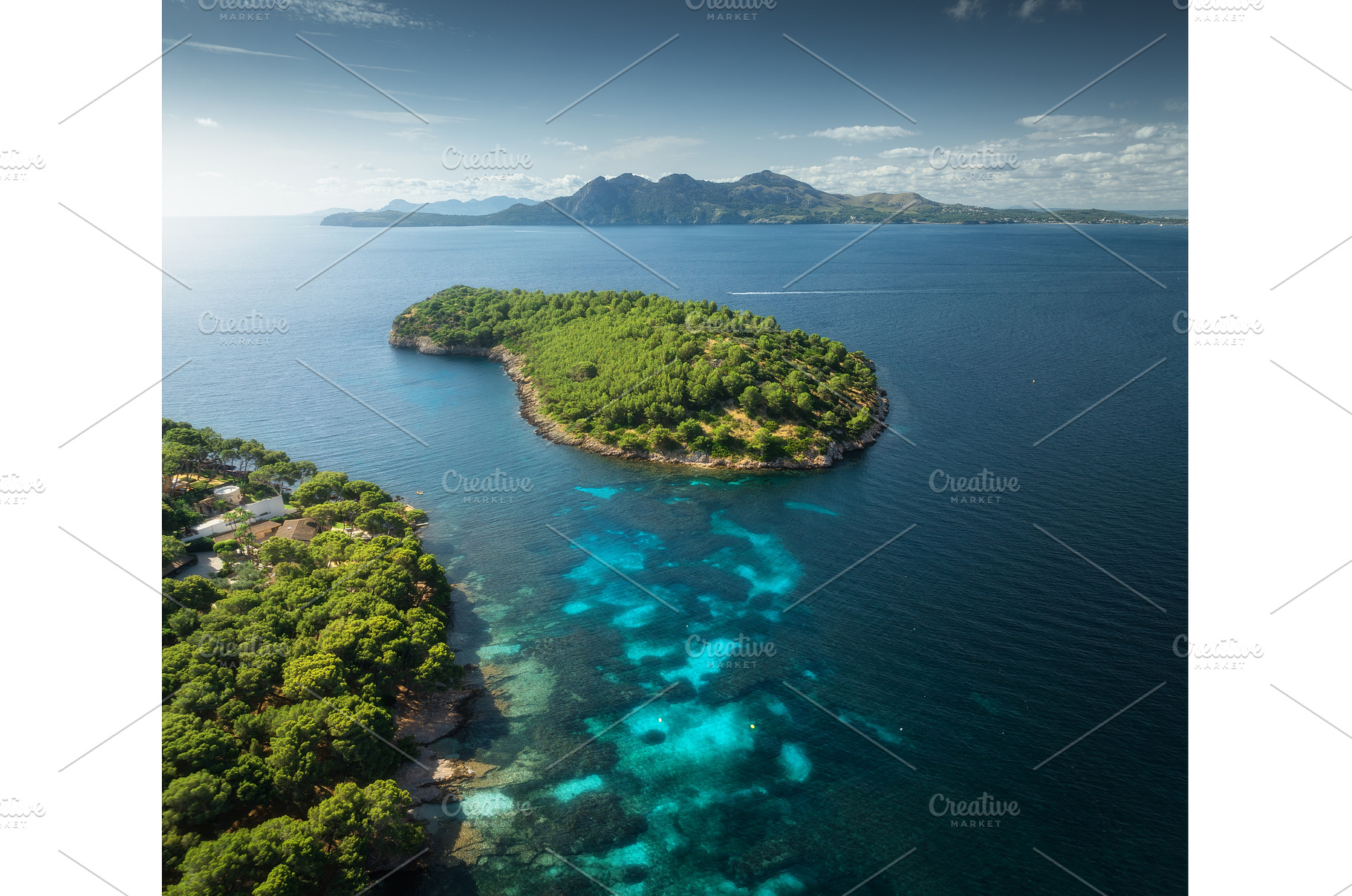 Aerial drone view of a green island, a Nature Photo by den-belitsky