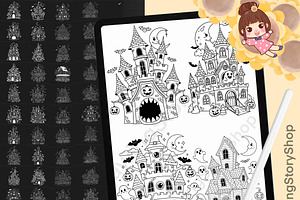 120 Procreate Halloween Castle Stamp, a Brush Add-On by DrawingStoryShop
