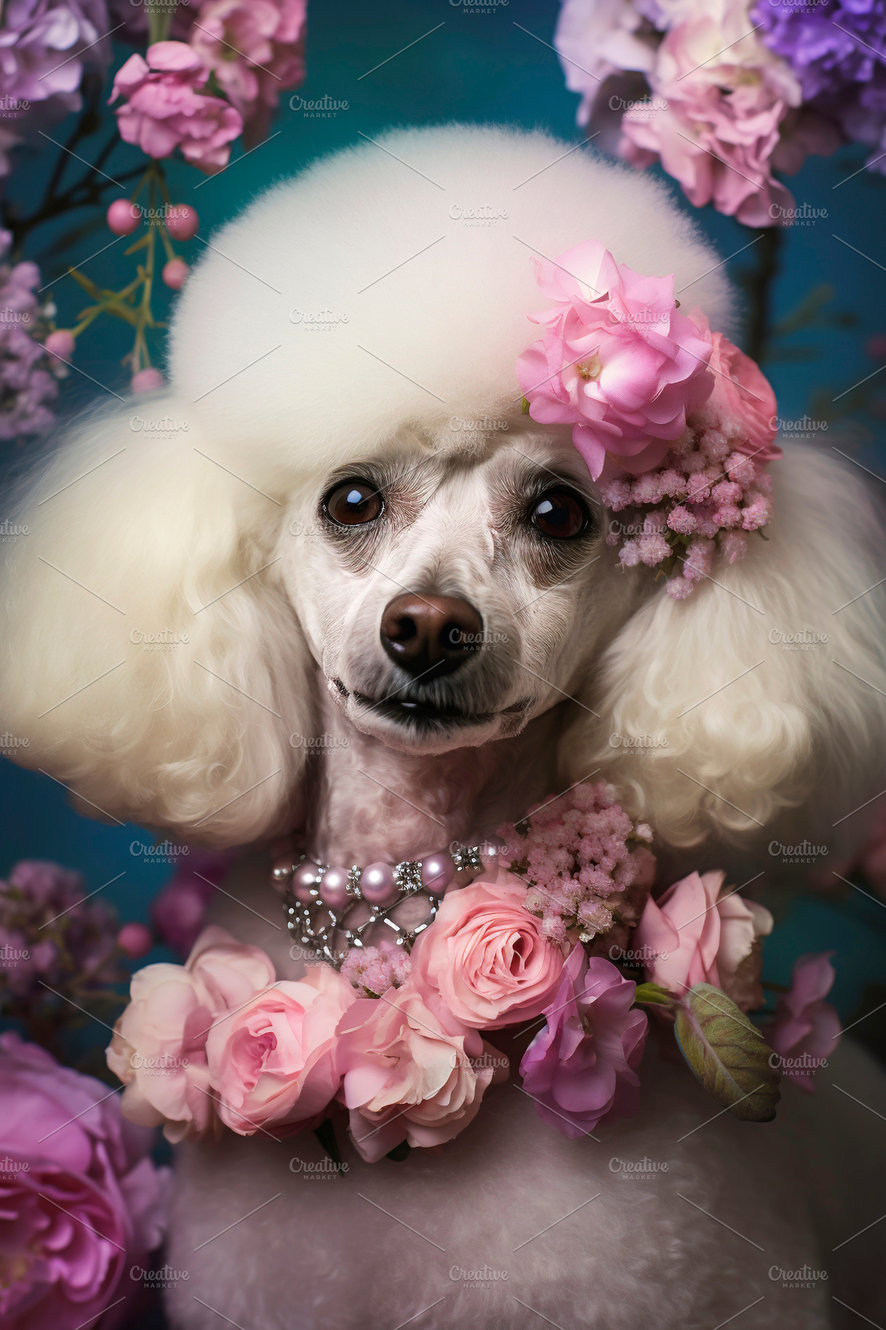 Poodle dog with flowers, an Animal Photo by huertas19