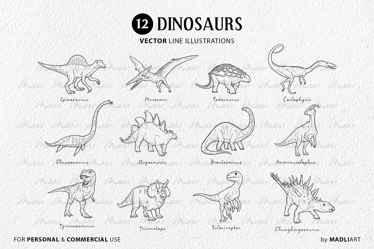 Dinosaur Vector Clipart Bundle, an Illustration by MadliArt (Photo 3 of 4)