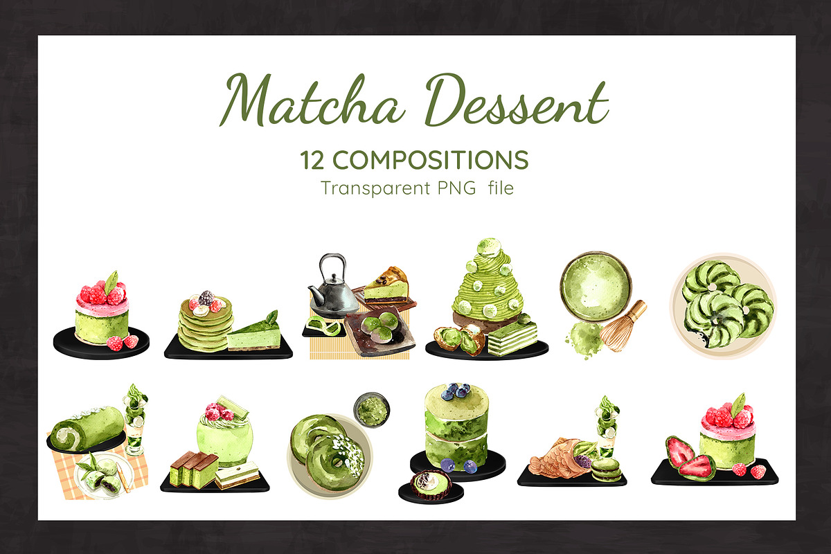 Matcha Dessert,Japanese watercolor, a Food Illustration by CreativeValuation (Photo 2 of 13)