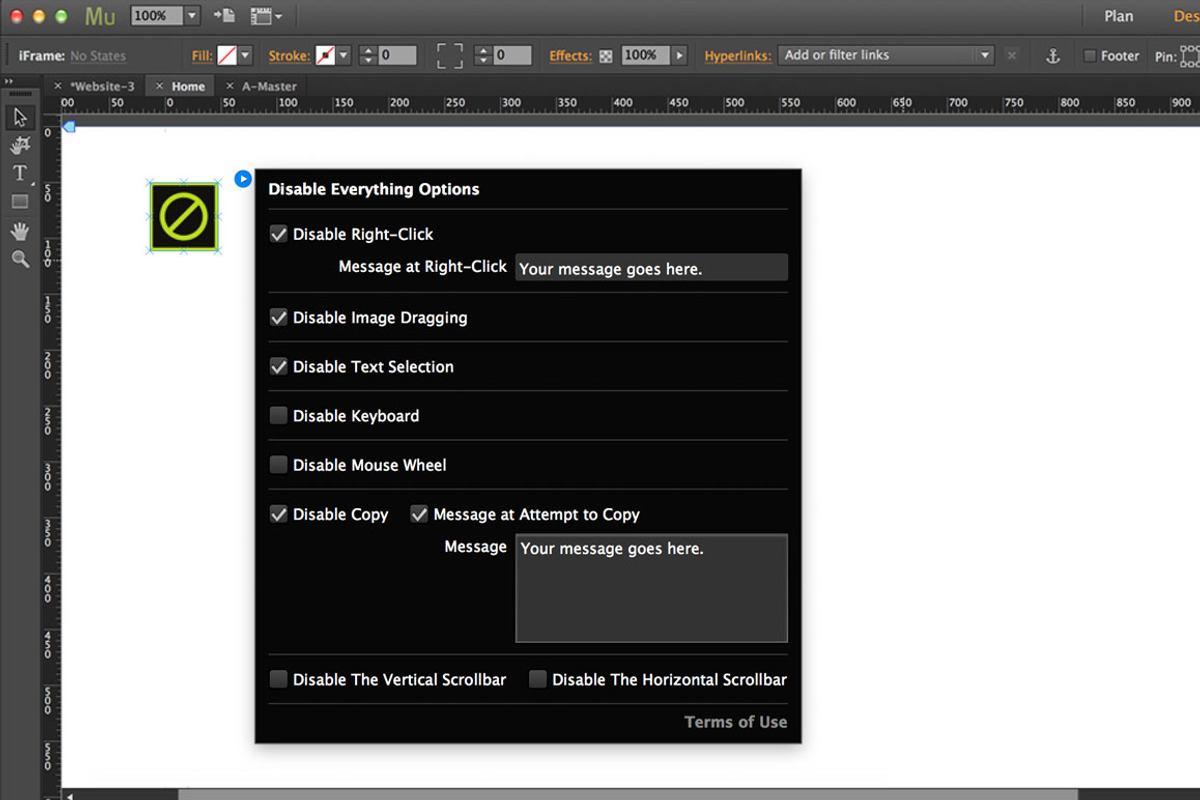 Disable Everything Adobe Muse Widget preview 2