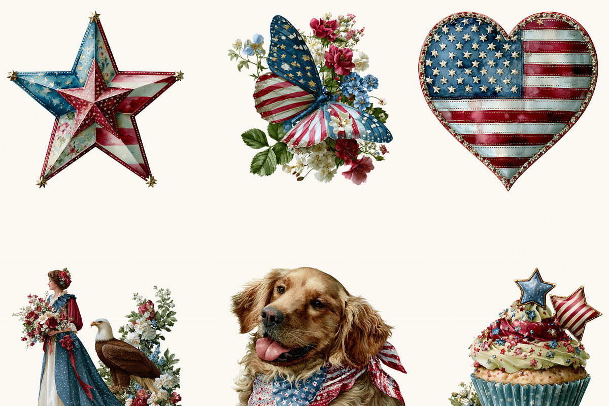 Watercolor 14 th of July Clipart, a Seasonal Illustration by BusyDaydesign (Photo 4 of 9)