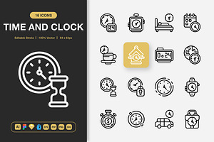 Time and Clock Icons, an Outline Icon by Spacepixel Creative