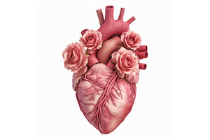 Human heart blooming with pink roses, a Health & Medical Photo by Ylivdesign