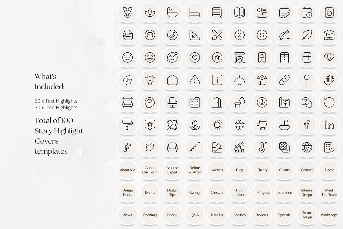 100 Interior Design Story Highlights, a Social Media Template by PatternLab. (Photo 2 of 9)
