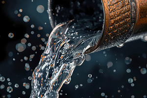 Crystal clear water pouring from a m, an Industrial Photo by Perpis