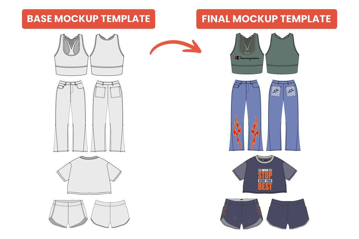 Womenswear Vector Mockup Bundle, an Apparel Mockup by S.i. Graphics® (Photo 6 of 9)