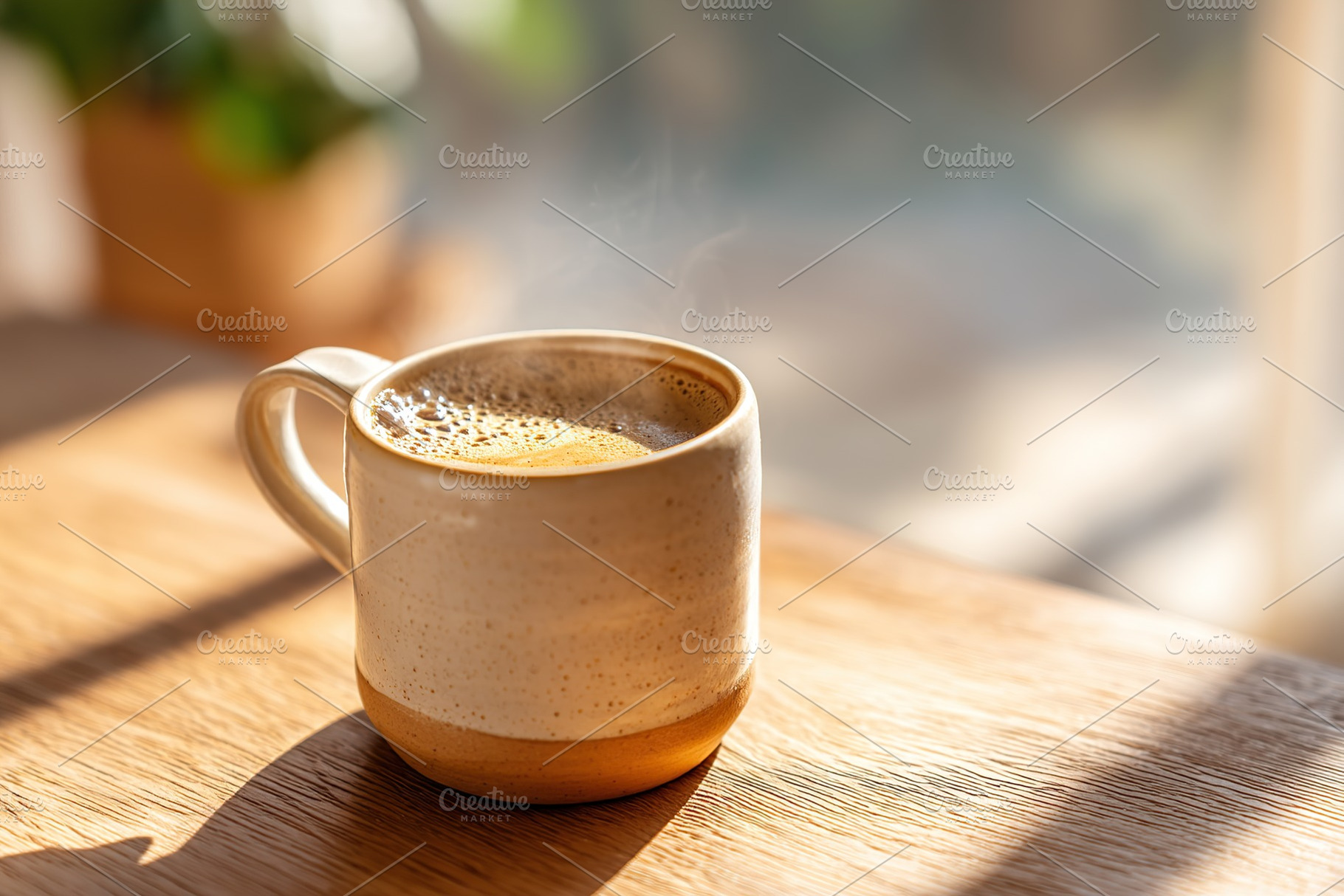 Enjoying freshly brewed coffee in a ceramic mug on a sunny morning, a Food & Drink Photo by AlyaAnd