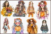 Vintage Fall Hippie Girl Clipart Bun, an Illustration by Sublimation Artist (Thumbnail 3 of 6)