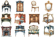 Vintage Furniture Watercolor Clipart, an Illustration by Designworld (Thumbnail 2 of 6)