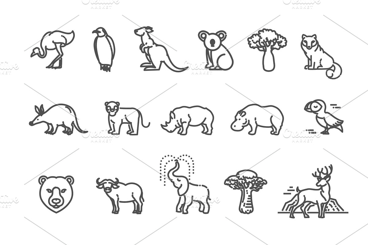 Animal Icons. Vector Outline Set, an Animal Illustration by Tettygreen (Photo 3 of 3)