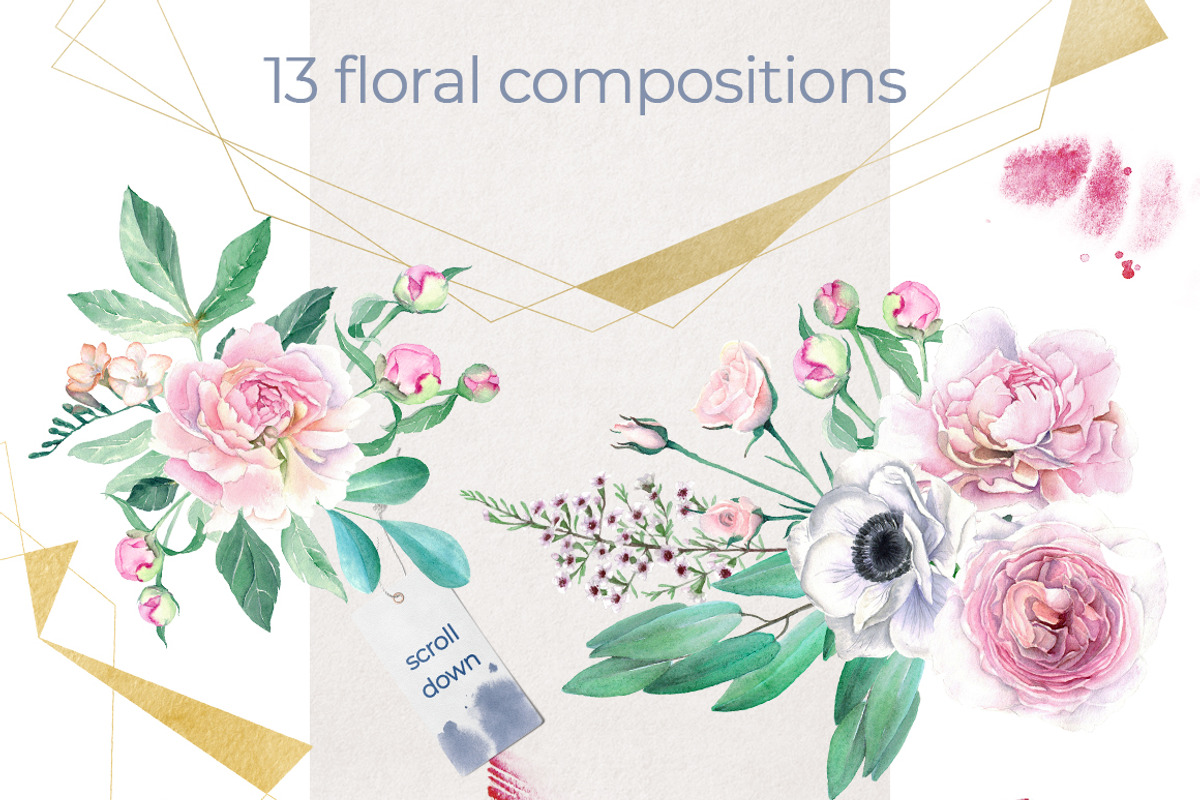 Watercolor Peonies and Foil Set, an Illustration by WBS Design (Photo 2 of 9)