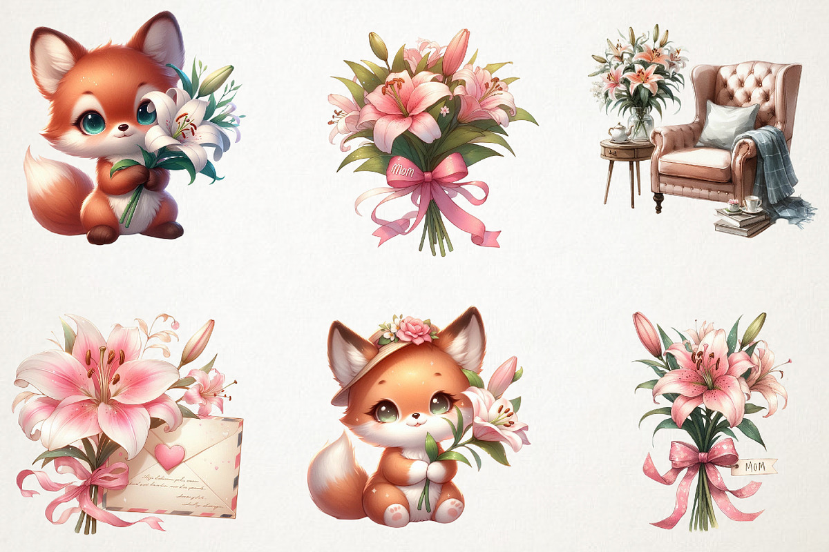 Lily Mothers Day Watercolor Cliparts, an Illustration by RobertsArt (Photo 4 of 4)