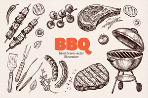 BBQ Grill Sketch Set.